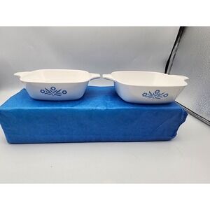 Corning Ware Blue Cornflower P-41-B Petite Pans 12 oz Set of 2 Vintage White